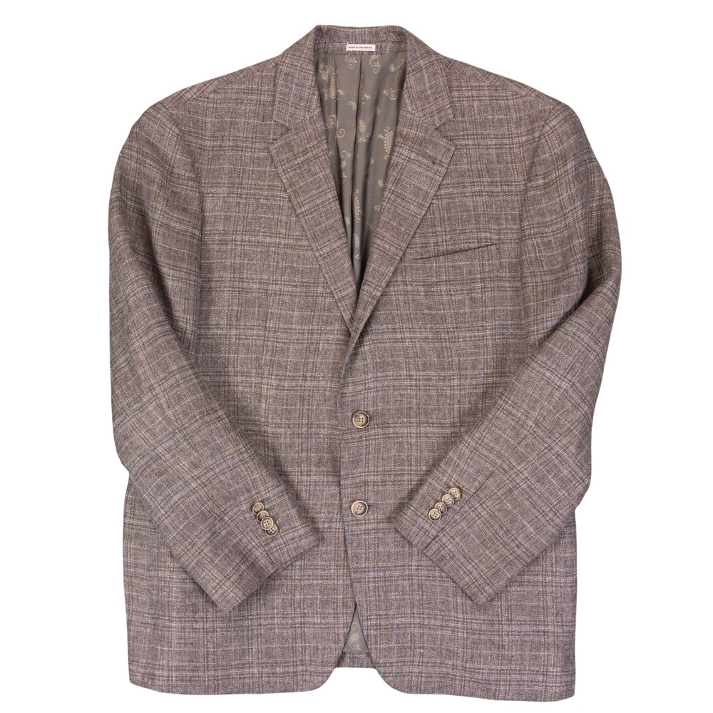 Joseph Abboud Sport Coat Blazer Mens 42S Brown Plaid 100% Linen Nova Fides Italy